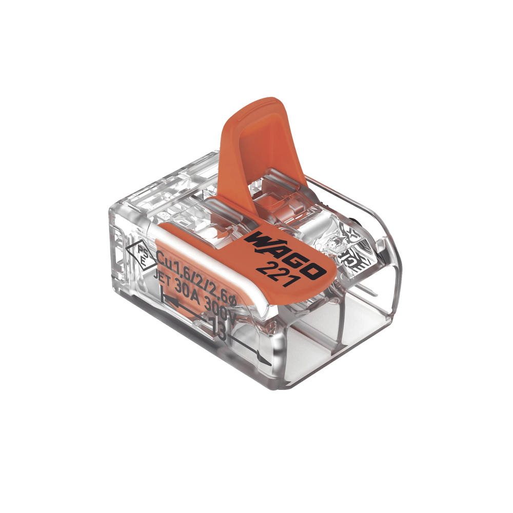 Borne de Conexión con Palancas / Serie 221 / 6 mm² Máximo / 30 A / 300 V / Transparente / T85 / CAGE CLAMP® / Conexión Lateral