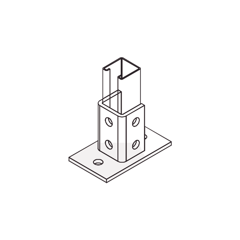 Base Rectangular con 2 perforaciones para Perfil Sencillo.