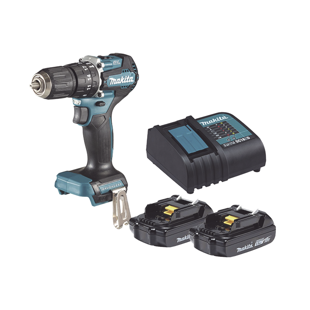Rotomartillo/Taladro Inalámbrico SIN CARBONES, Broquero de 1/2", 1,700 RPM, 18V, Torque: 42 N.m C/2 Bat. (1.5Ah) y Cargador.