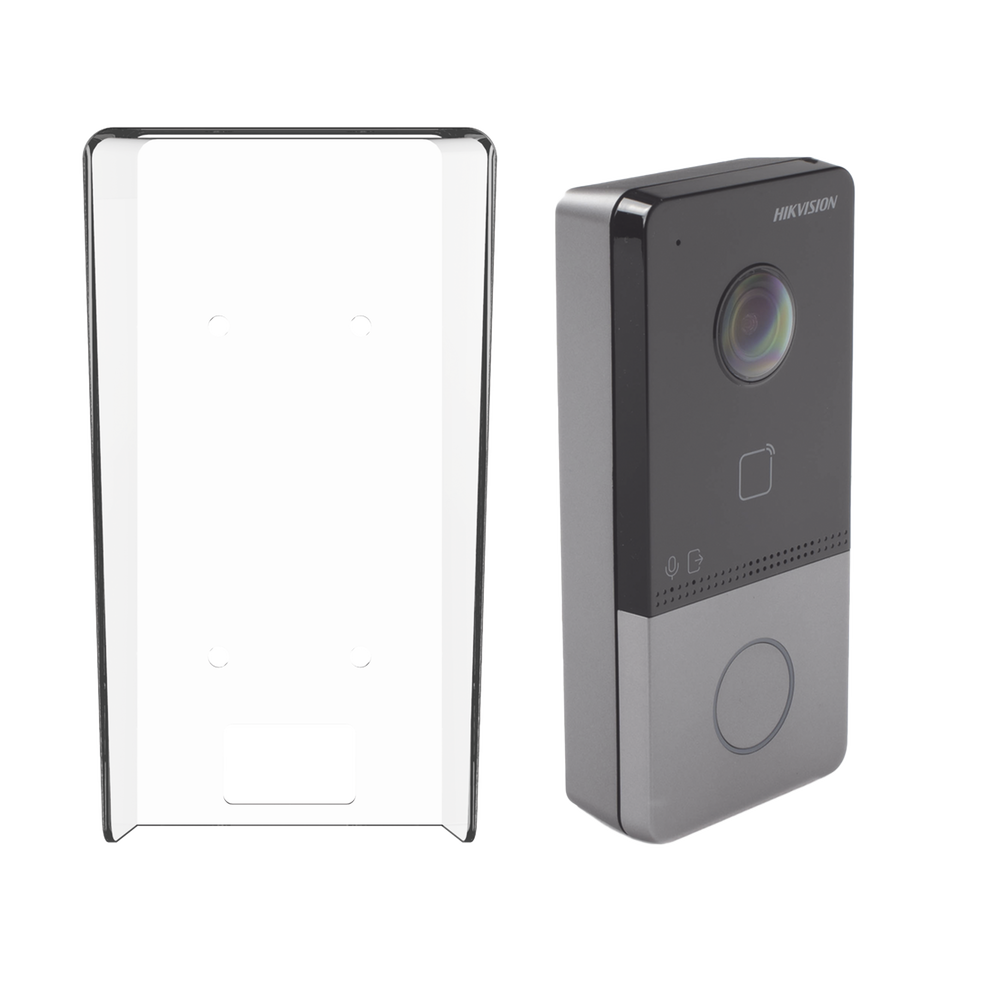 Kit Videoportero IP + Carcasa protectora 2 Megapixel / PoE Estandar / IP65 / Apertura desde Hik-connect / Soporta 1 Departamento y Hasta 6 Monitores / Soporta Tarjetas Mifare / 1 Salida Relay