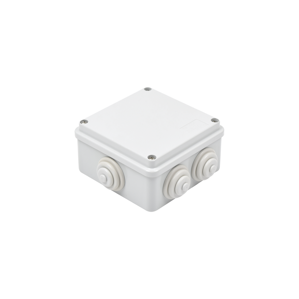Caja Estanca de PVC Para Derivación y Conexión, 6 Entradas, Tapa Atornillada,100x100x50 mm (Área Interna), Uso Exterior IP55, Material que no Propaga el Fuego y Libre de Hálogenos