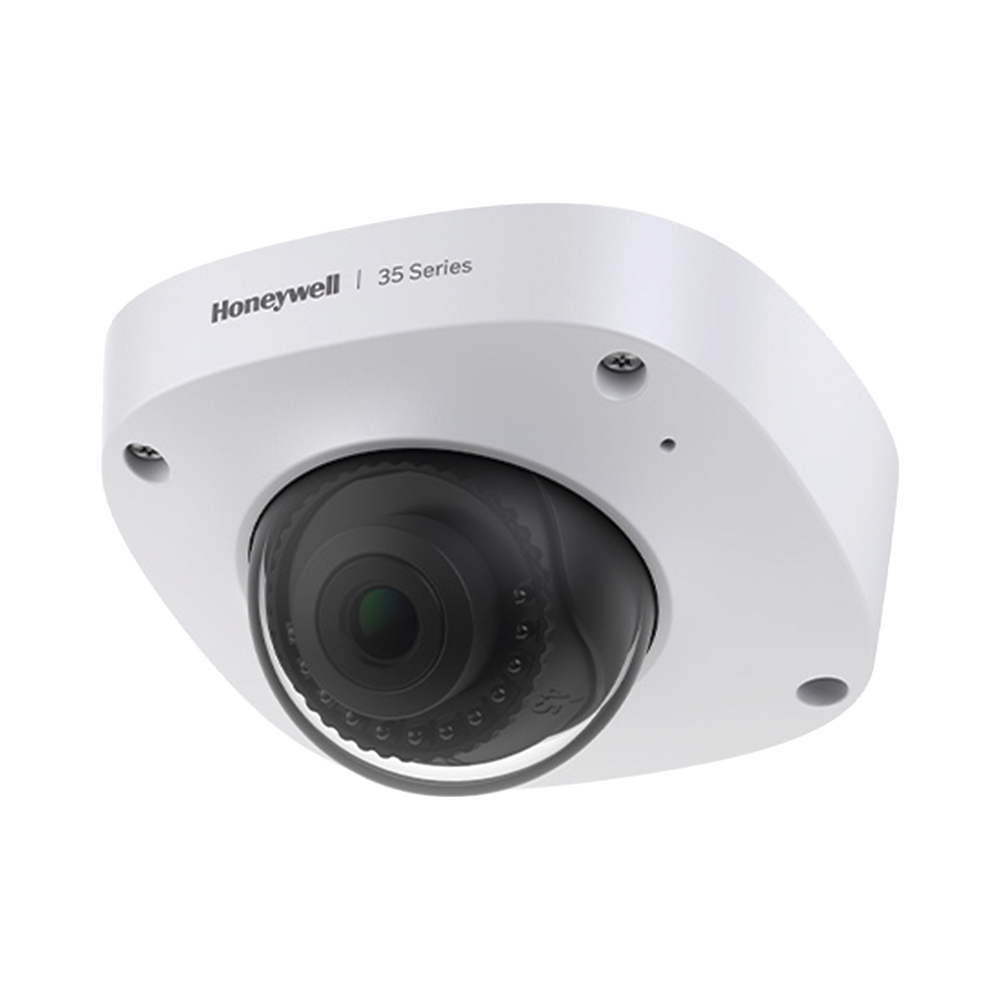 Mini Domo IP 5 Megapixel / Lente 2.8 mm / 30 mts IR / Ultra Baja Iluminación / NDAA / ONVIF / IP67 / IK10 / IA (Filtro de Humanos y Vehiculos) / Merodeo / Conteo de Personas / PoE / Audio y Alarmas I/O / Serie 35 / Honeywell Security