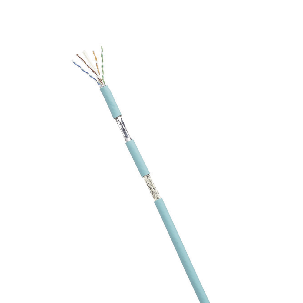 Bobina de Cable Blindado SF/UTP Categoría 6A, Uso Industrial con Resistencia al Aceite y Rayos UV, Multifilar 24/7 (Flexible), Color Azul Cerceta, Bobina de 305 Metros (1000 Pies)