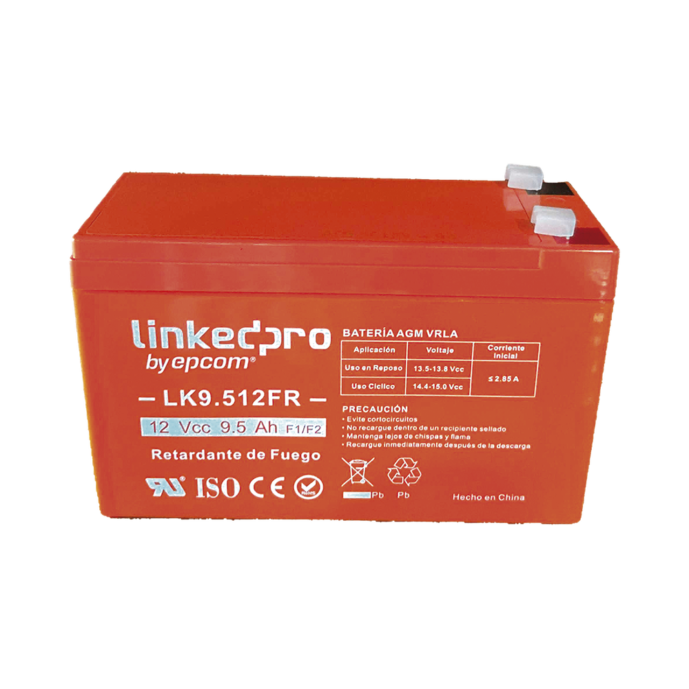 Batería 12 V / 9.5 Ah / UL / Tecnología AGM-VRLA / Vida útil promedio de 5 años / Retardante a la Flama /  Uso en equipo electrónico, Alarmas de Intrusión / Incendio/ Control de acceso / Video Vigilancia / Termina
