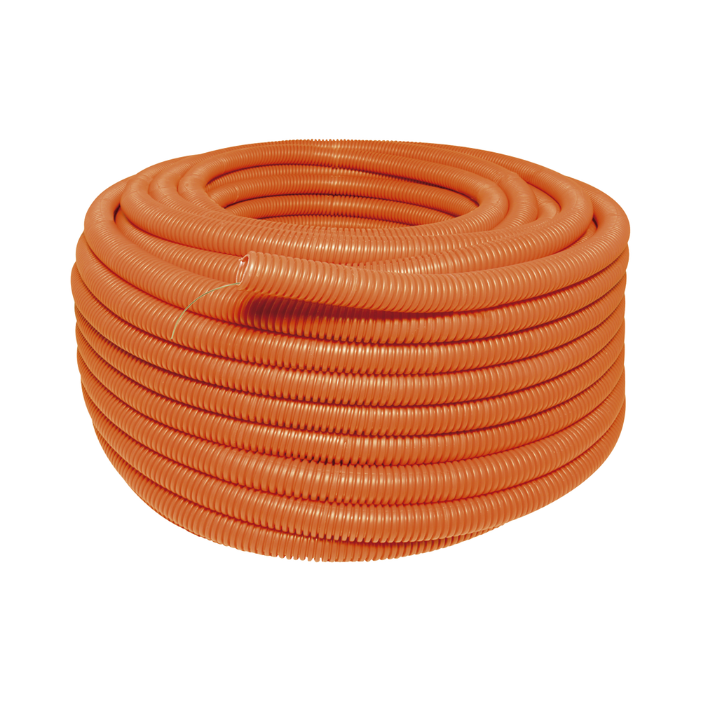Manguera Poliducto Corrugado Flexible Naranja Reforzado de 1" x 50 m Para Instalaciones Eléctricas /Polietileno Alta Densidad HDPE/ Sin guía /Resistente a Intemperie.