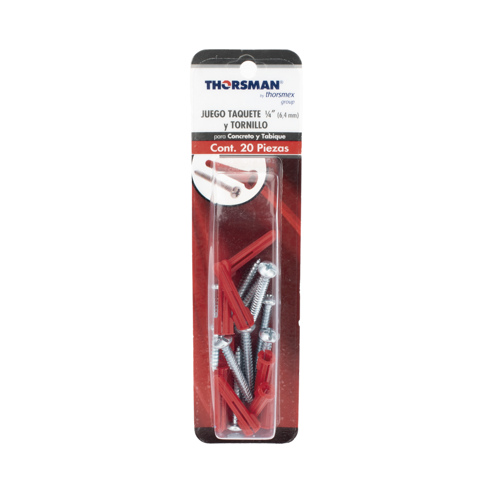 Paquete Con 10 Taquetes Rojos de 1/4" y 10 tornillos 10 x 1 1/2" (4.82 x 38 mm) (1103-05002) - Image 5