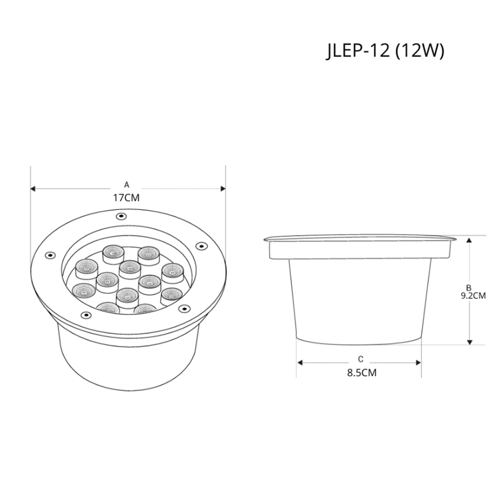 Luminario Empotrar en Piso / Uso en Exterior IP66 / Multivoltaje 110-240V~ 60Hz / Temperatura de Color 6500K / Ángulo de Luz 36° / Aleación de Aluminio y Vidrio Templado / No Dimeable - Image 3
