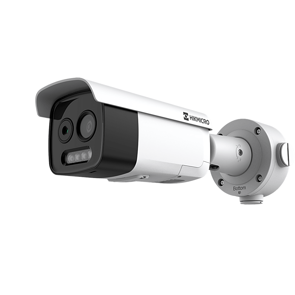 HIKMICRO Cámara Bala IP Térmica y Óptica Dual / Análisis de Video (VCA 3.0) para Protección Perimetral / Detección Térmica de Incendios y Humos / Medición de Temperatura -20°C a 150°C