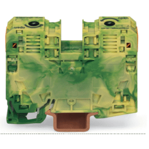 Borna de Tierra, 2 Conductores 35 mm², POWER CAGE CLAMP, Poliamida PA66, Montaje Carril DIN 35x15, Verde-Amarillo, Aplicaciones Ferroviarias y Marinas